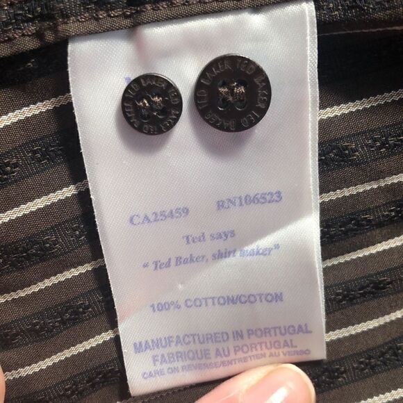 Ted Baker Classic 💯 % Cotton Brown and White Striped Shirt. See measurements. - Picture 12 of 12